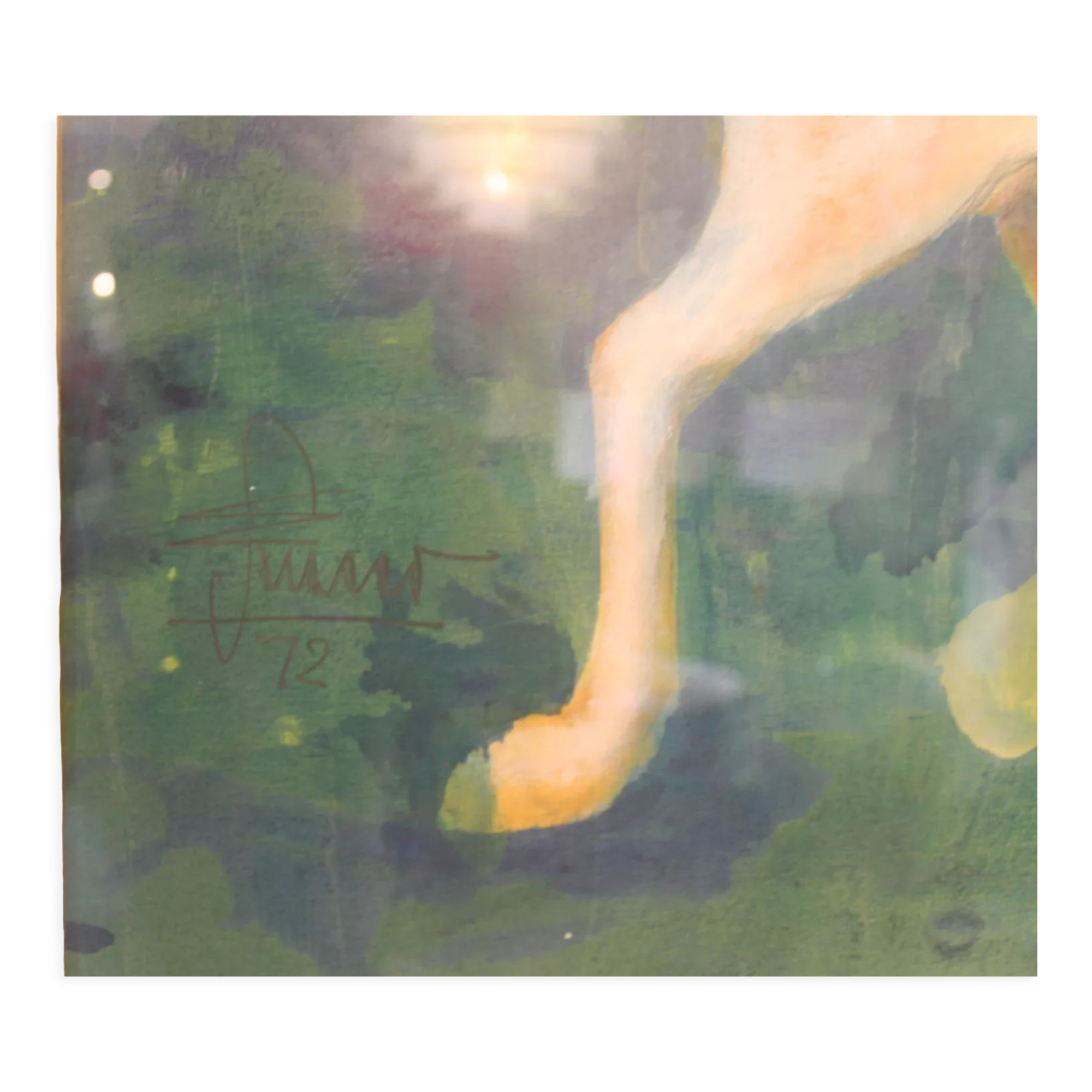 Framed painting representing horses, signed, XX th