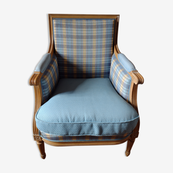 Bergère bleue à carreaux style louis XVI