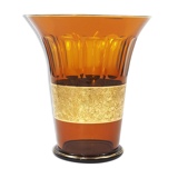 Art Deco Moser Karlsbad Large Amber Glass Vase with Oroplastic Frieze