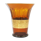 Art Deco Moser Karlsbad Large Amber Glass Vase with Oroplastic Frieze