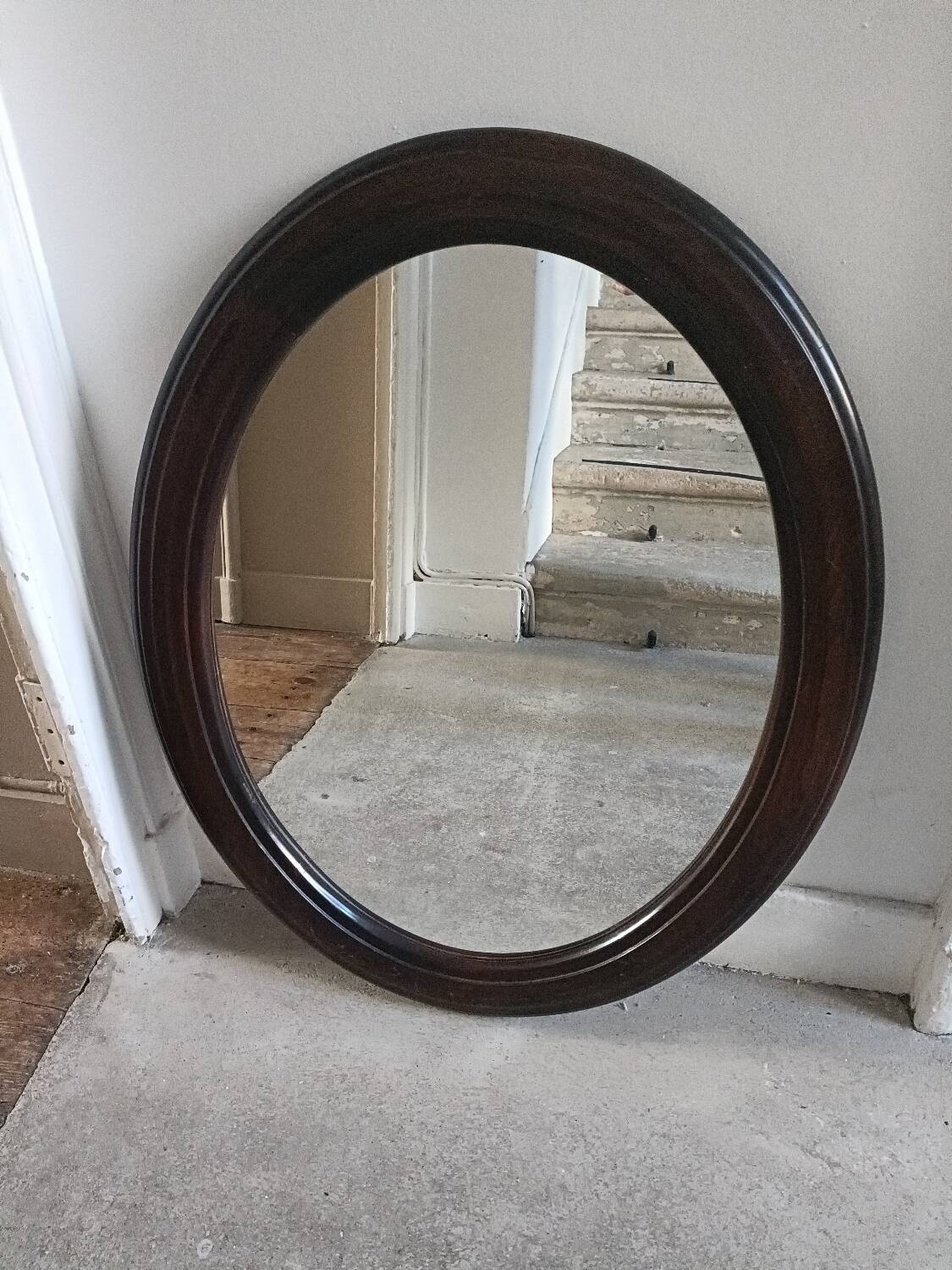 Miroir ovale bois massif 1950
