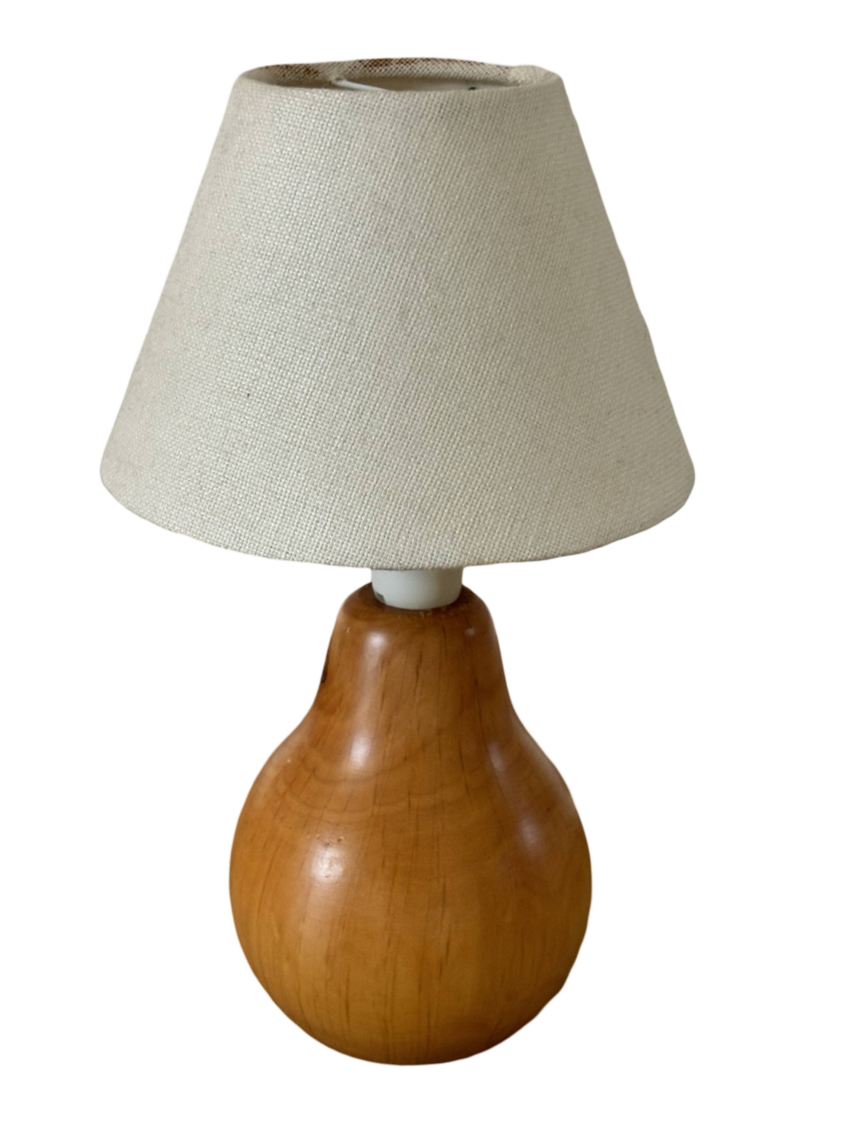 vintage wooden lamp small model with fabric shade 80's design