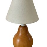vintage wooden lamp small model with fabric shade 80's design