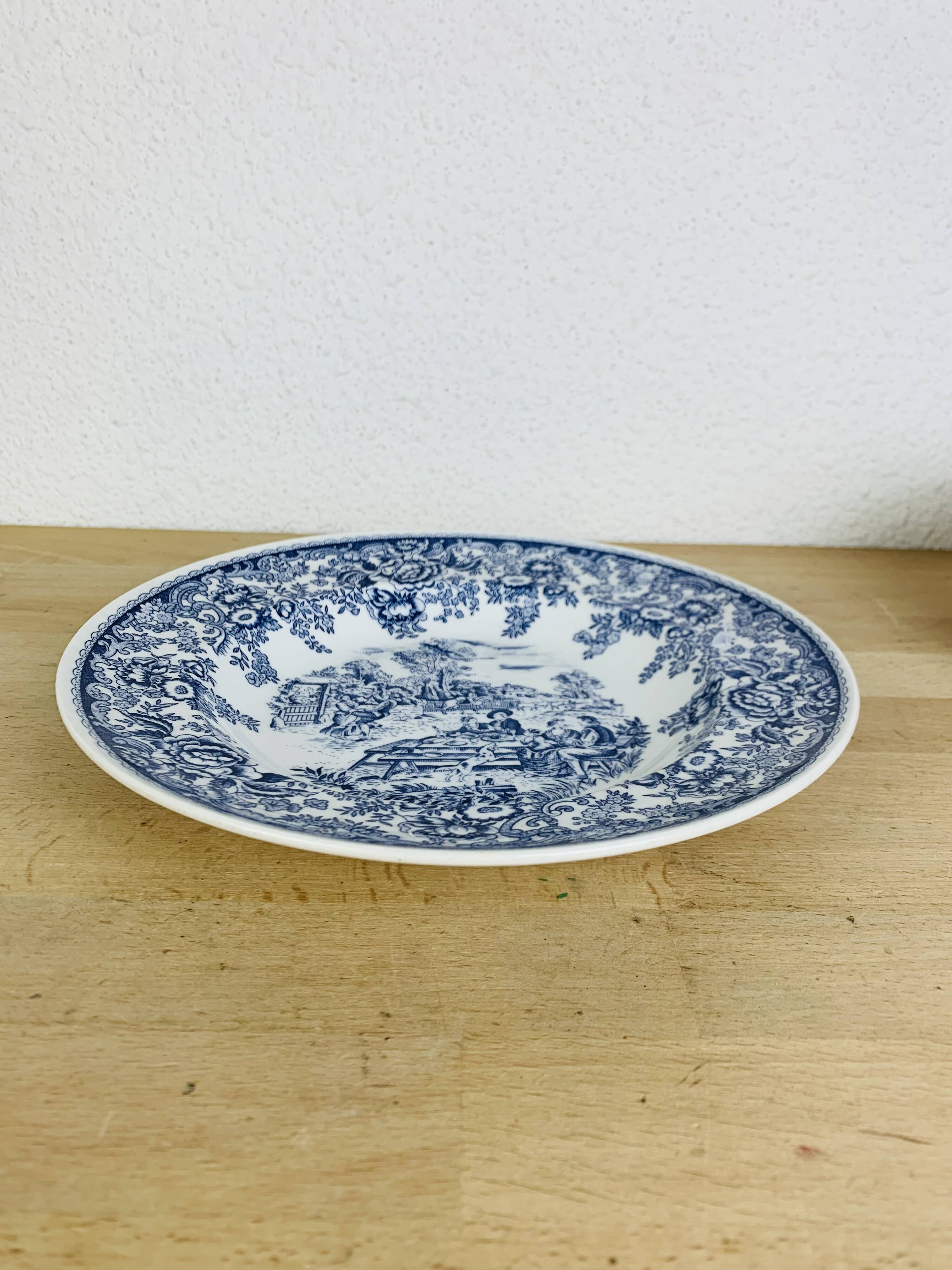 6 assiettes plates terre de fer bleues vintage