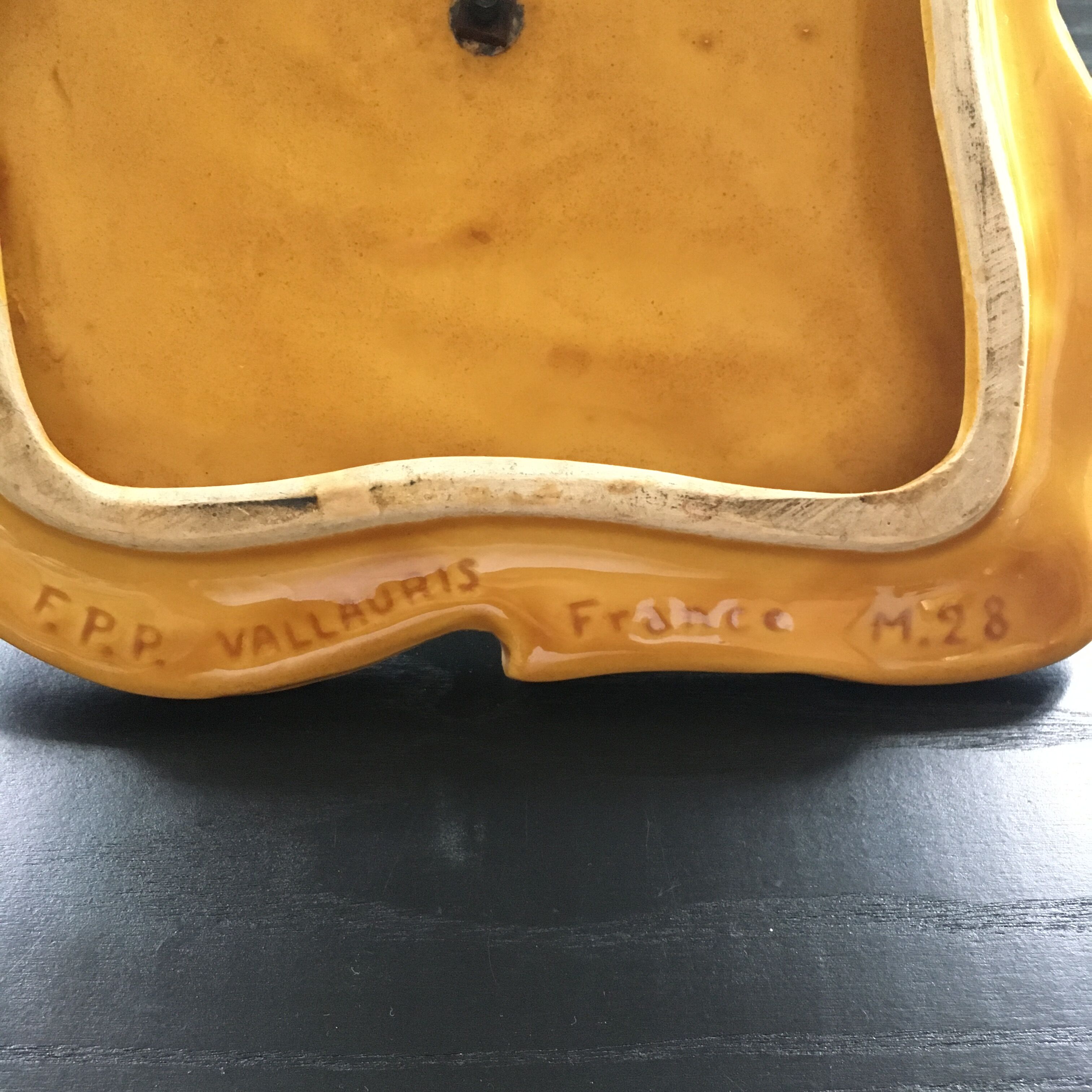 Dish signed Vallauris barbotine