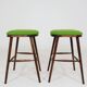 A pair of wood bar stools- Green premium wool - Rustic style/MCM