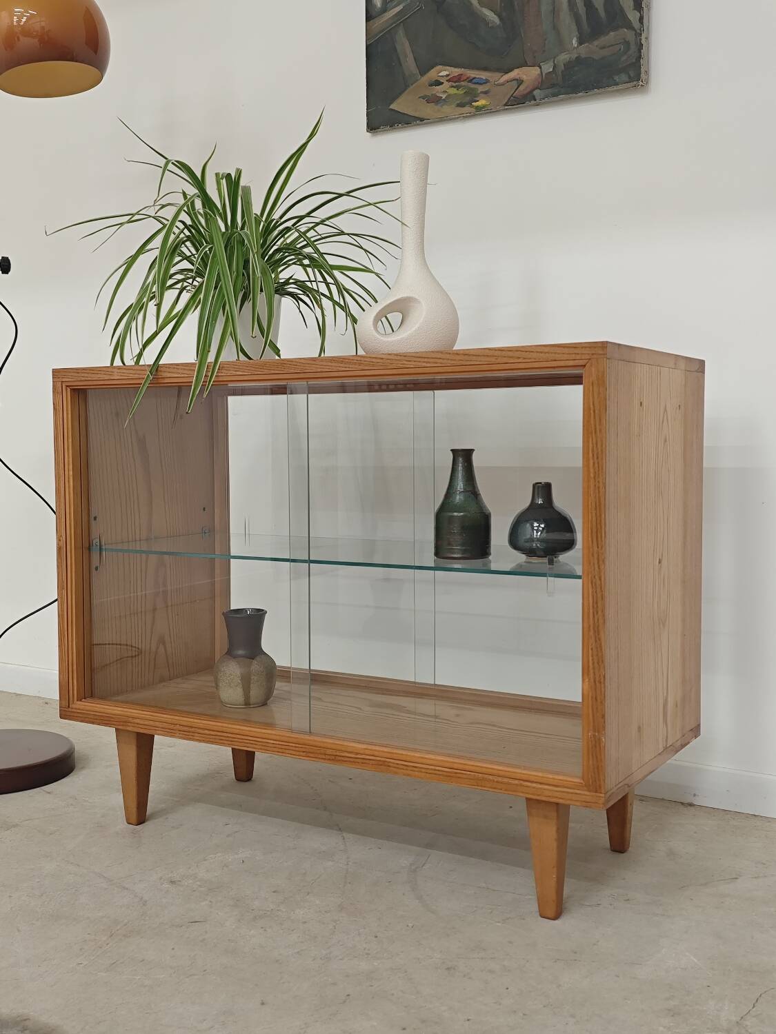 Small two-sided display cabinet wood and glass Frantisek Jirak 1960