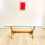 Scandinavian mahogany and glas coffee table by Illum Wikkelso for CF Christiansen Silkeborg, 1960s