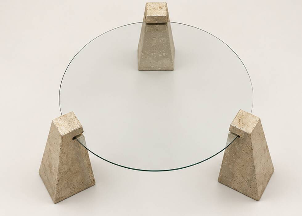 Vintage glass and travertine coffee table