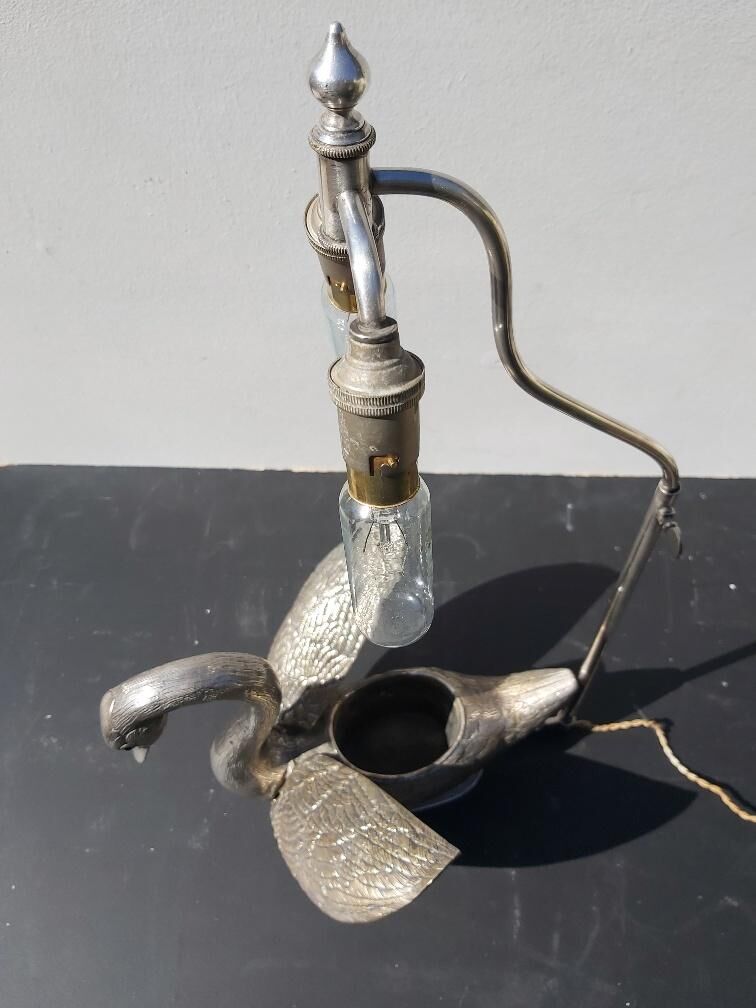 Silver bronze swan lamp 70s
