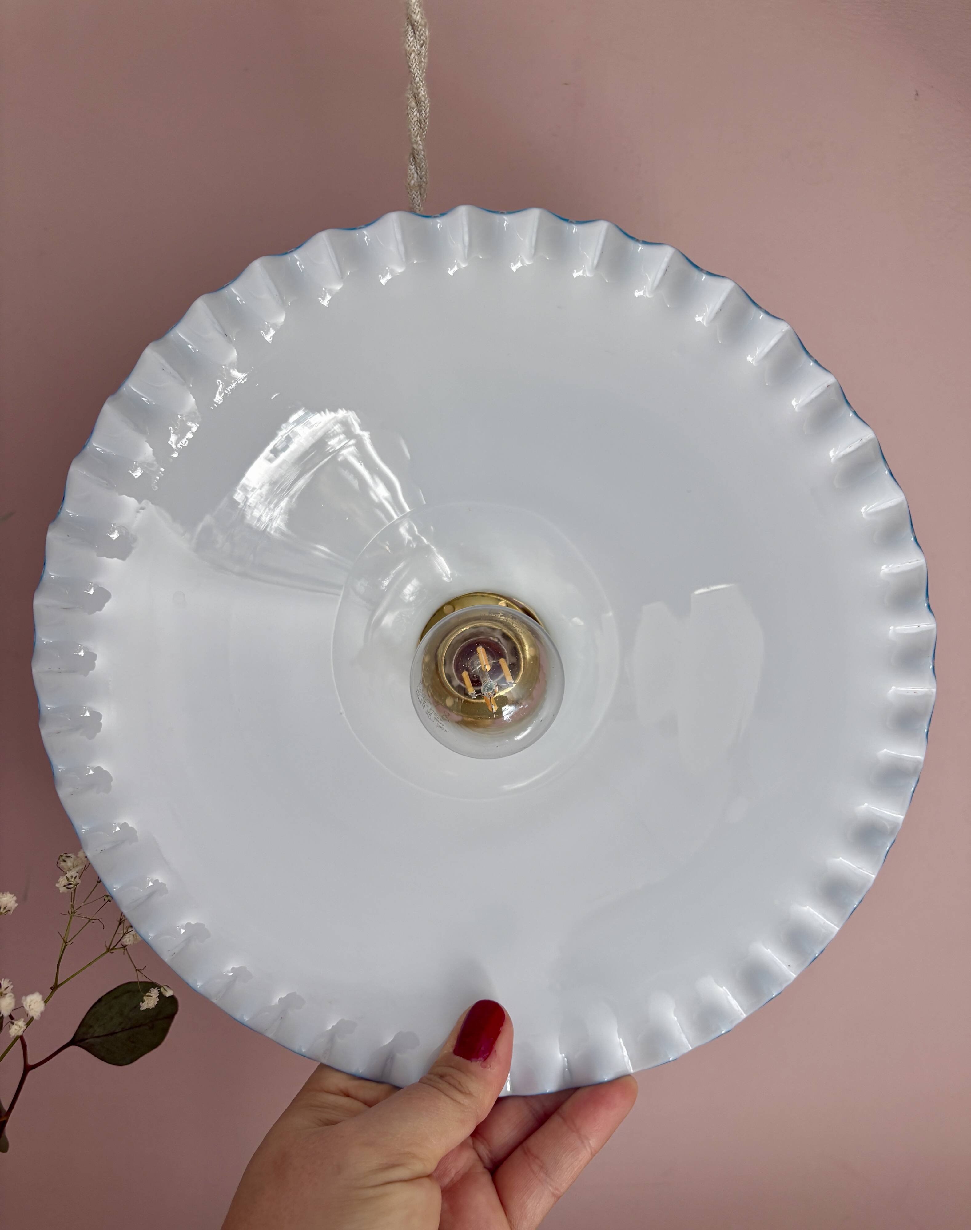 Vintage blue opaline pendant light