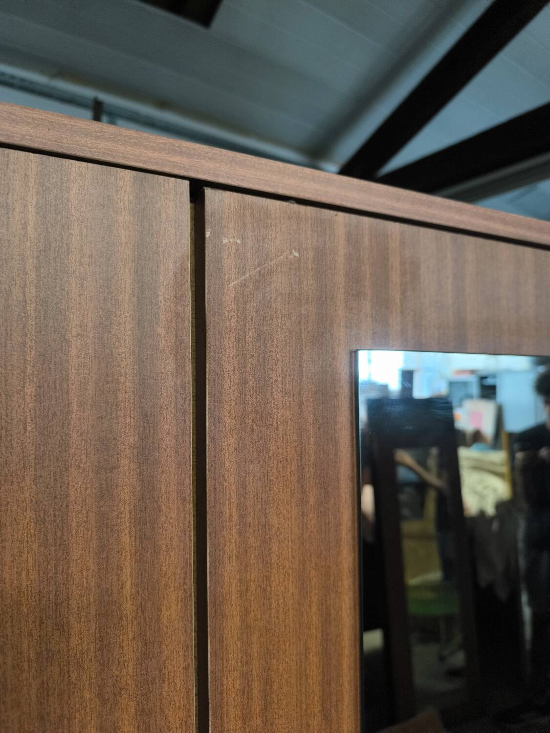 Vintage wardrobe with needle feet and 2 mirrored doors