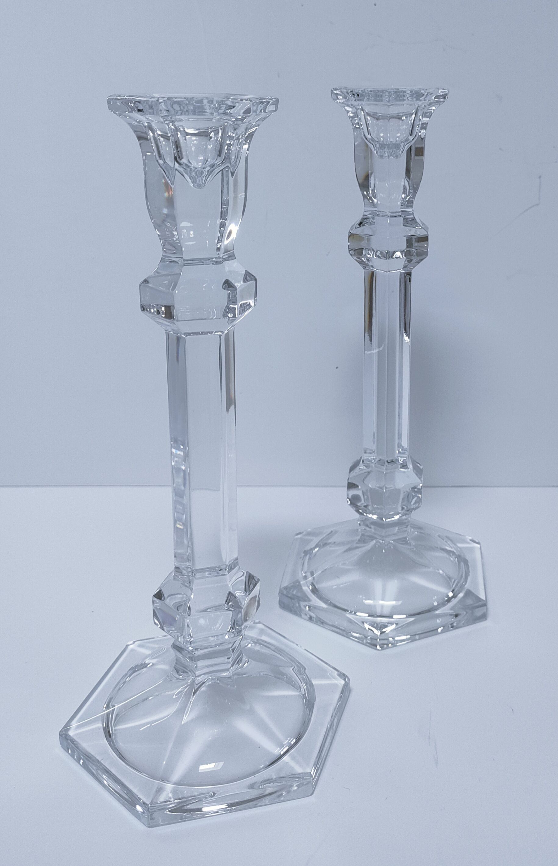 pair of hexagonal crystal candle holders