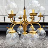 Large Vintage Brass Chandelier: Mid-Century Italian 13-Bulb Pendant Light
