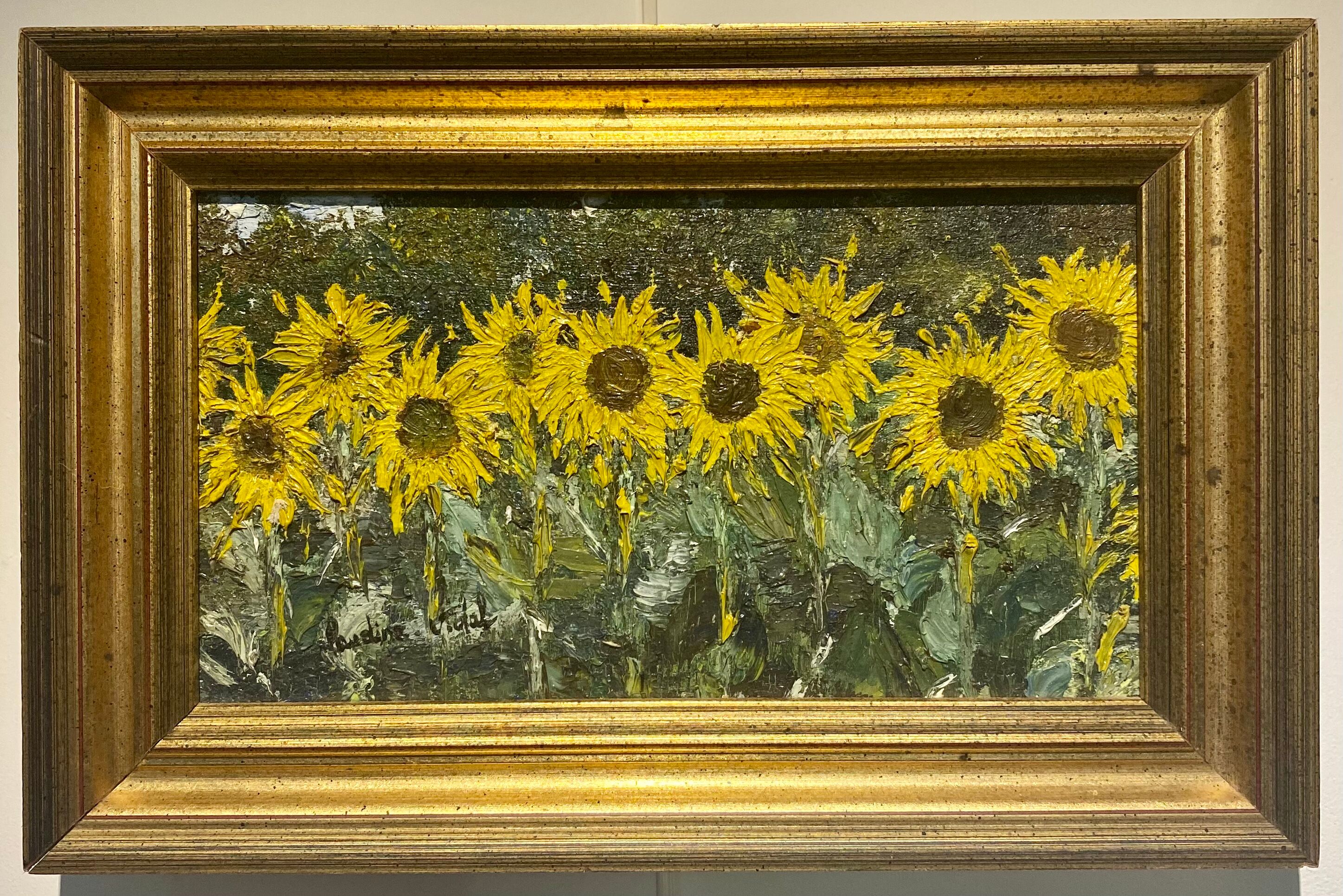 Old painting, still life with sunflowers, signed, XX century