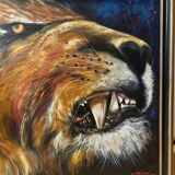 Tableau huile « Tigre à dent de sabre »  signé