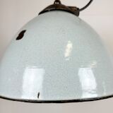 Industrial grey enamel factory lamp with cast iron top, 1960s