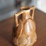 Vintage glazed ceramic vase, small vase with handles, interior decoration