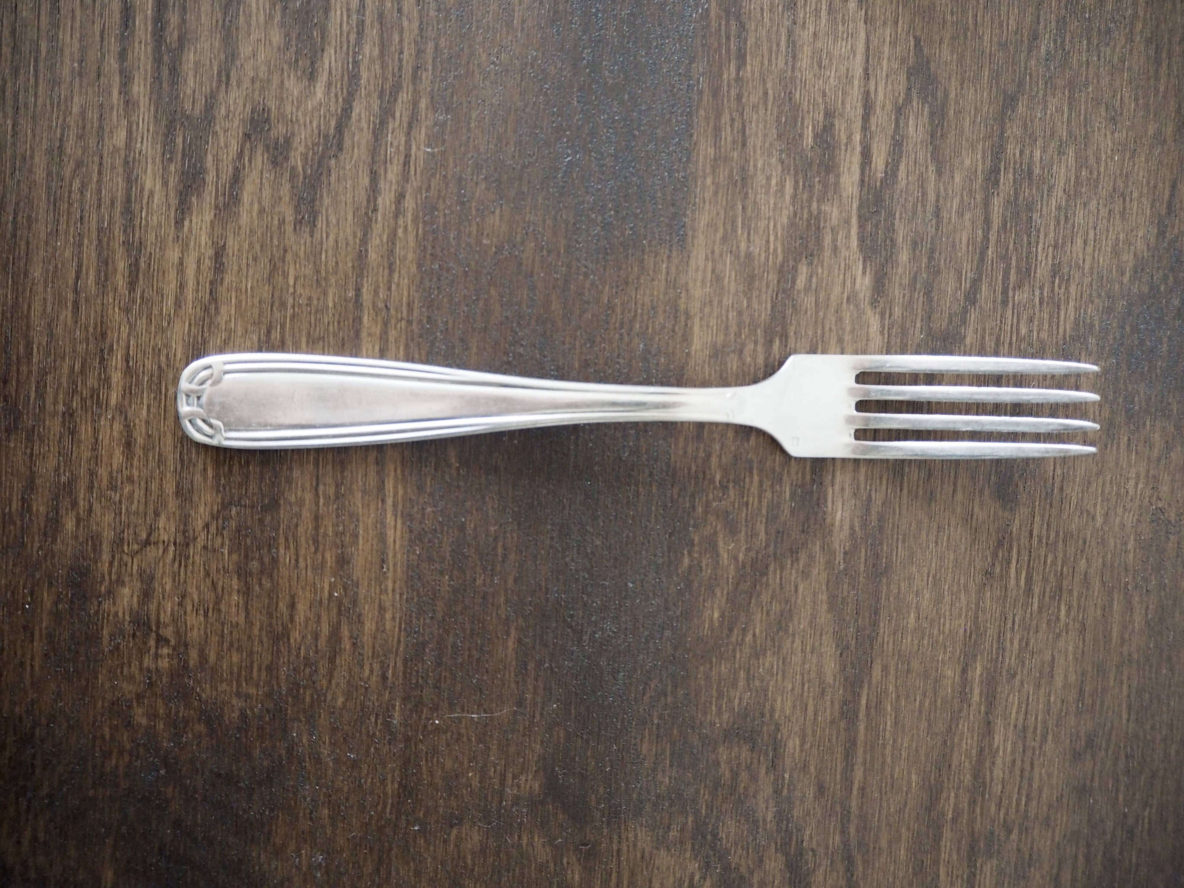 Set of 6 forks and 6 spoons in silver metal with punches