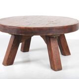 Table basse ronde brutaliste en chêne massif