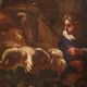 Peinture italienne antique du XVIIIe siècle, paysage avec scène pastorale