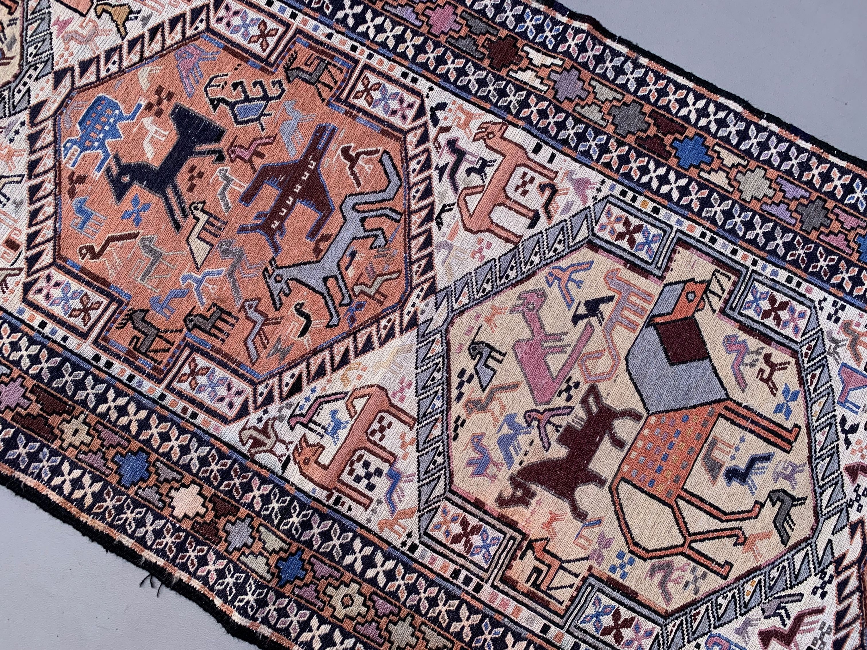 Old turkish soumak kilim runner 303x73 cm