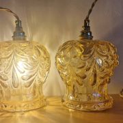 Duo of amber molded glass portable lamps
