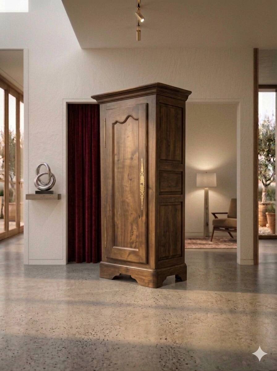 Vintage Louis Philippe style bonnetière wardrobe from the 1800s in cherry wood.