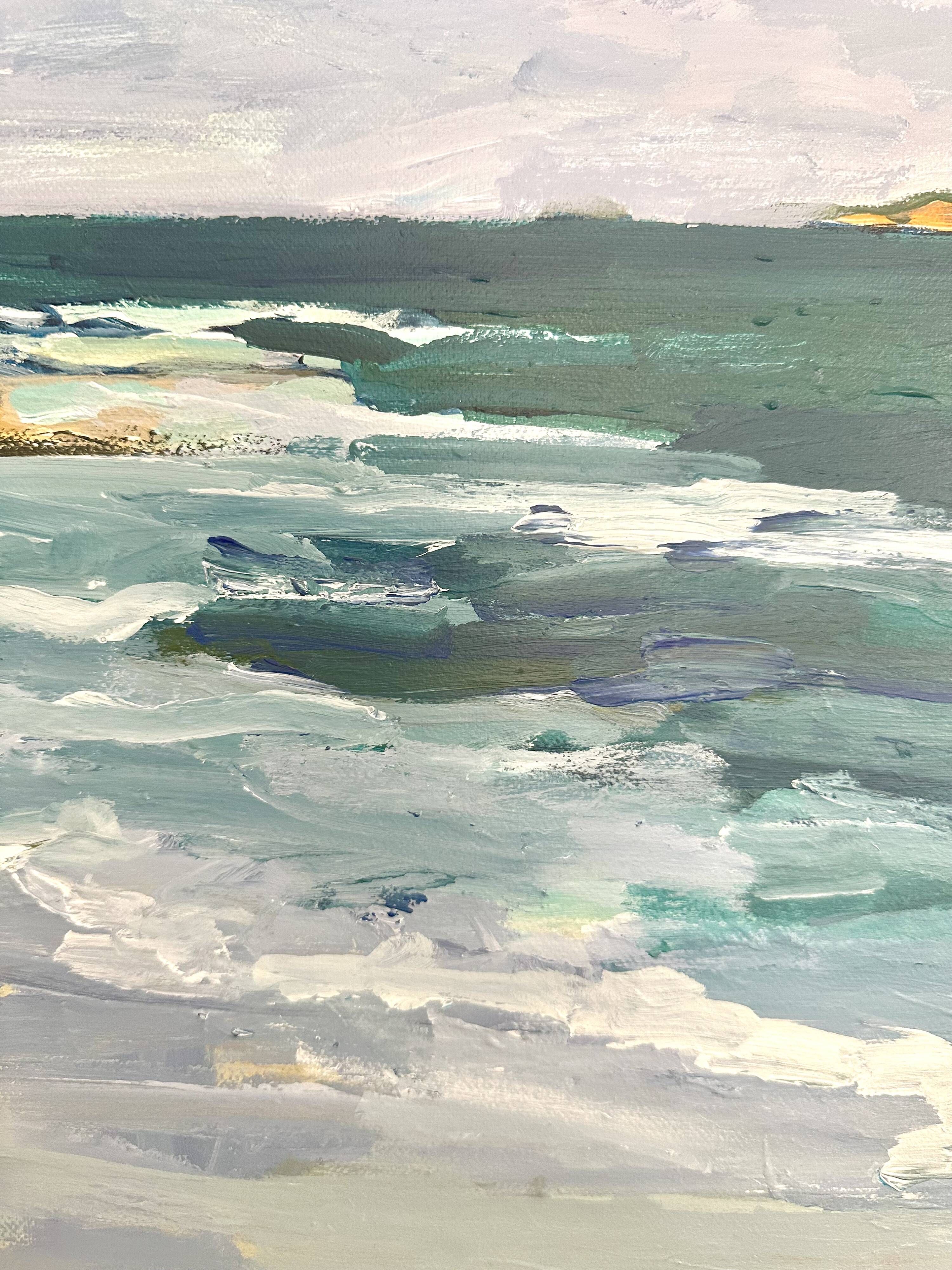 Oil on canvas rocky coast under a stormy sky