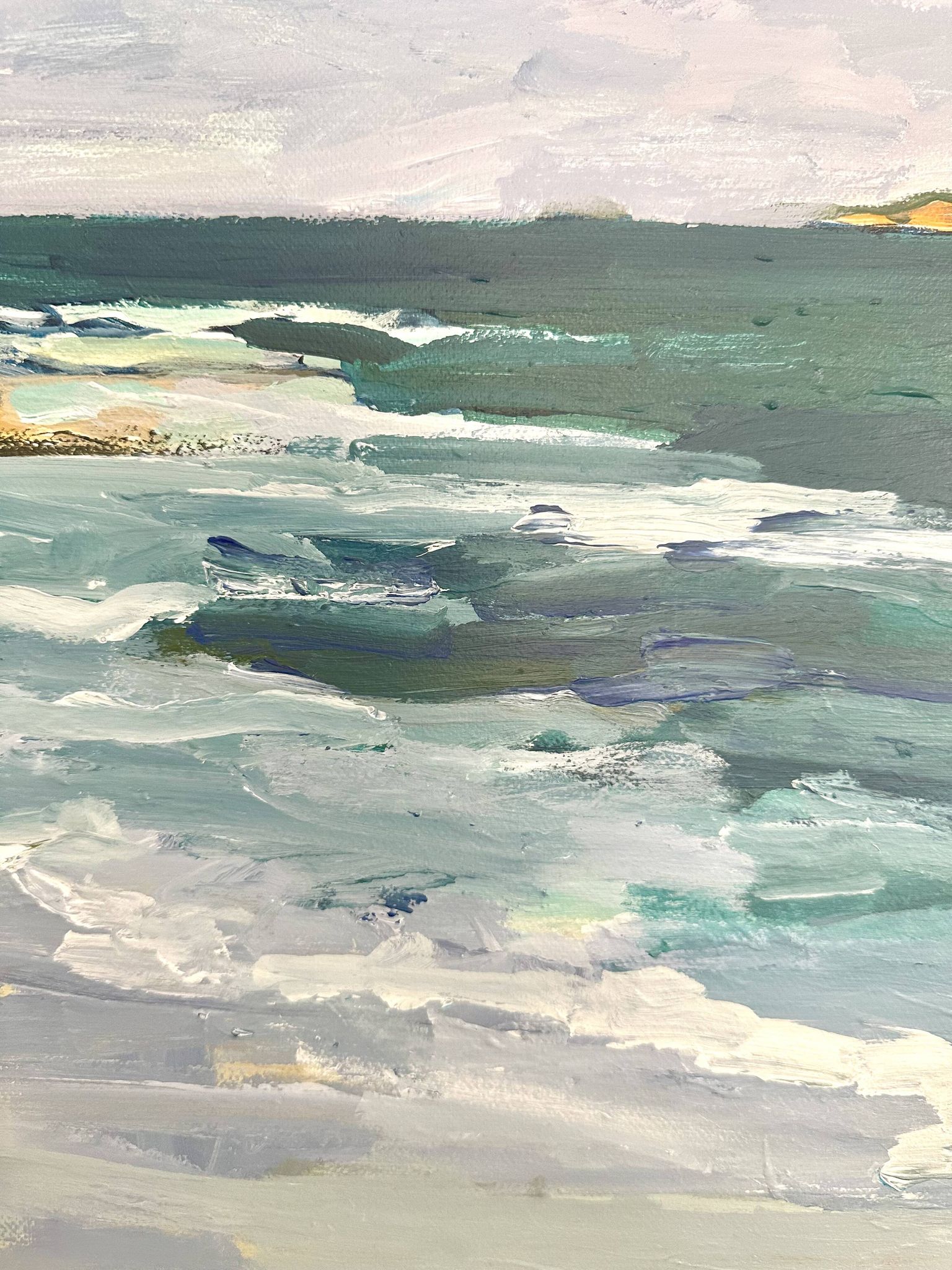 Huile sur toile côte rocheuse sous un ciel d’orage