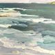 Oil on canvas rocky coast under a stormy sky