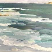 Huile sur toile côte rocheuse sous un ciel d’orage
