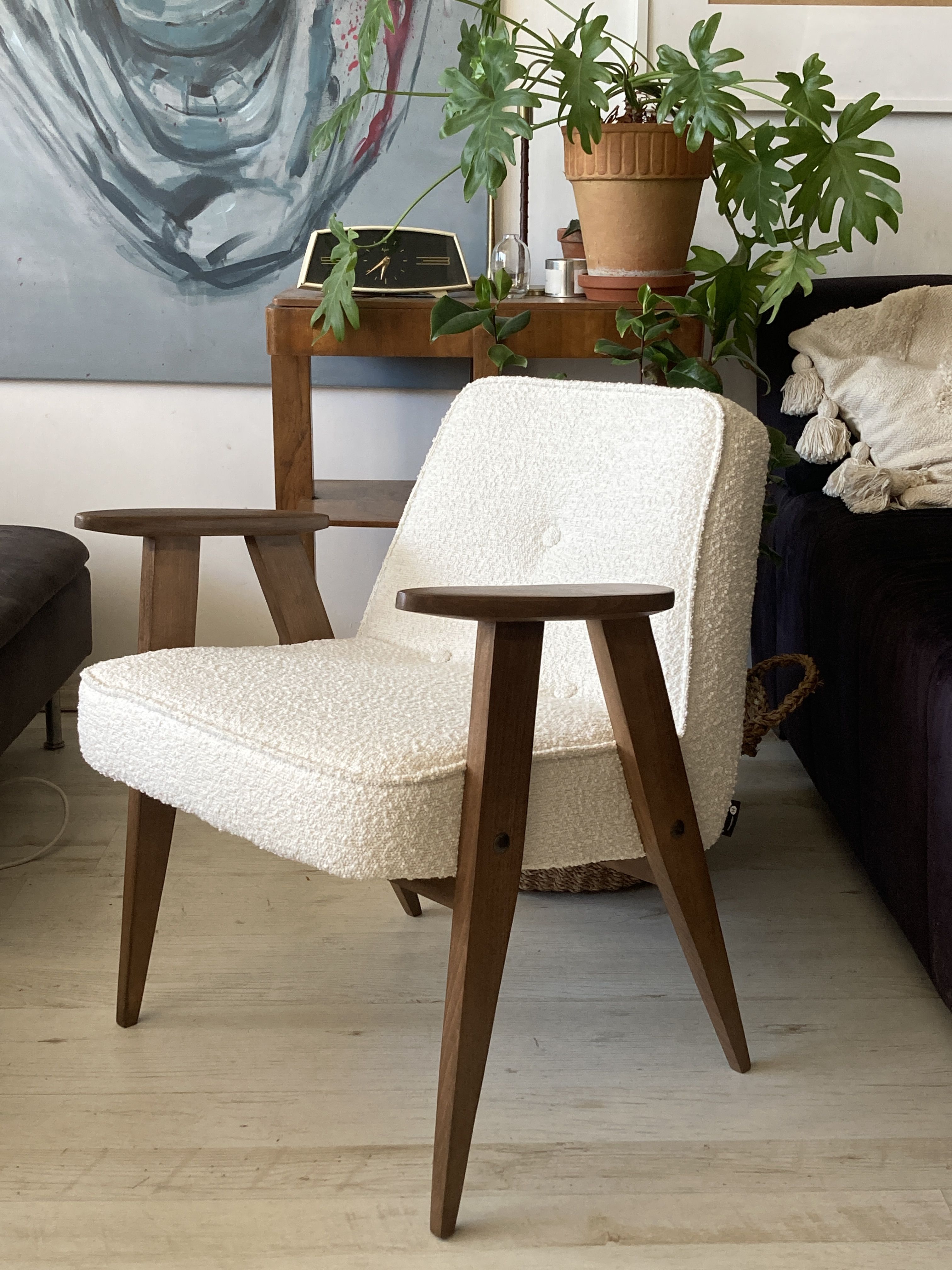 Original polish mid-century 366 chair designed in 1962 by J. Chierowski. Boucle fabric