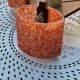 70s Scandinavian style chandelier in wood and orange granite resin 3 lights