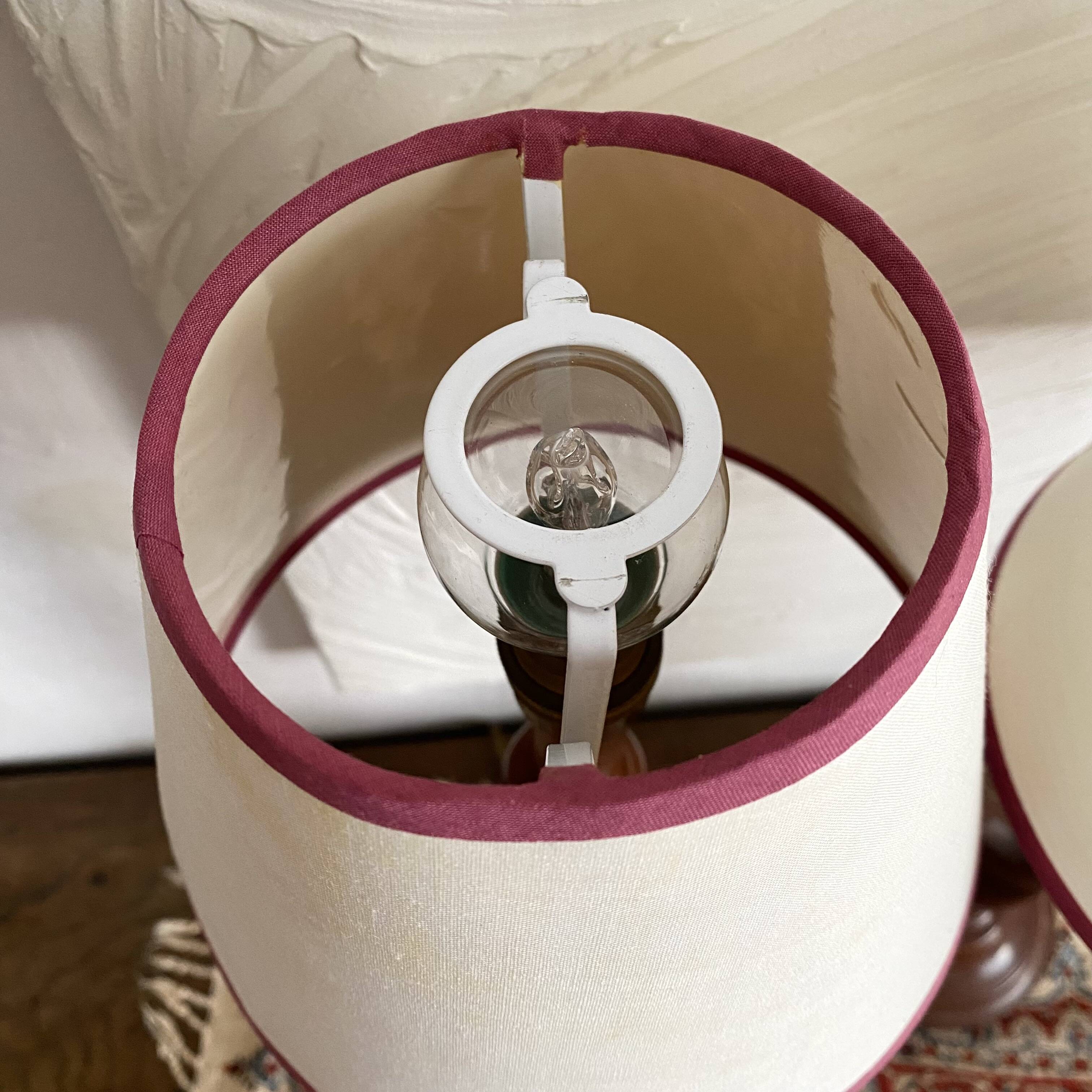 Pair of twisted wooden base lamps