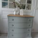 Commode vintage vert de gris, 4 tiroirs, plateau bois