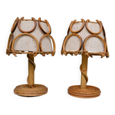 Pair of rattan and bamboo lamps from the 60s/70s in the style of Louis Sognot.