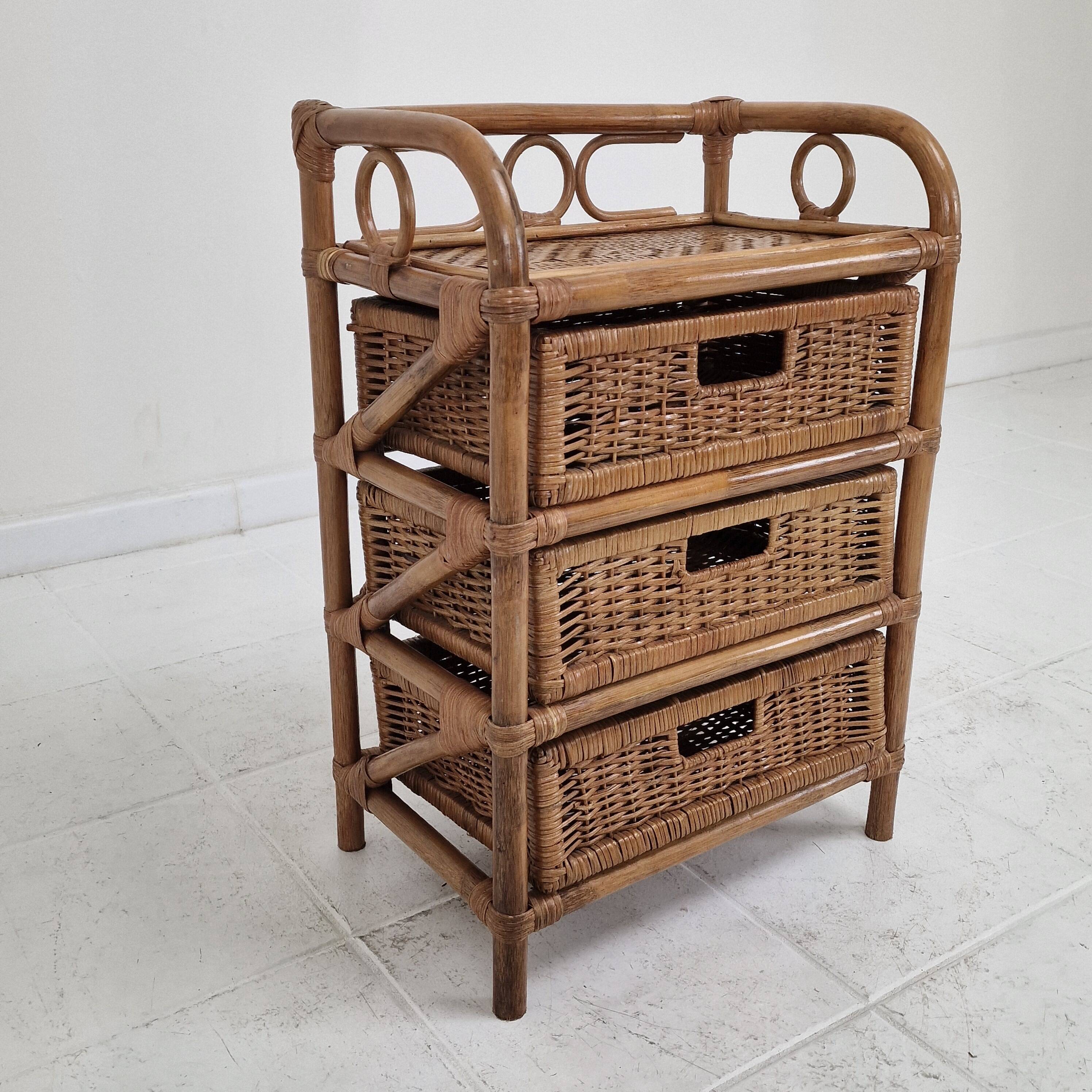 Italian Rattan and Wicker Three-Drawer Chest, 1970s