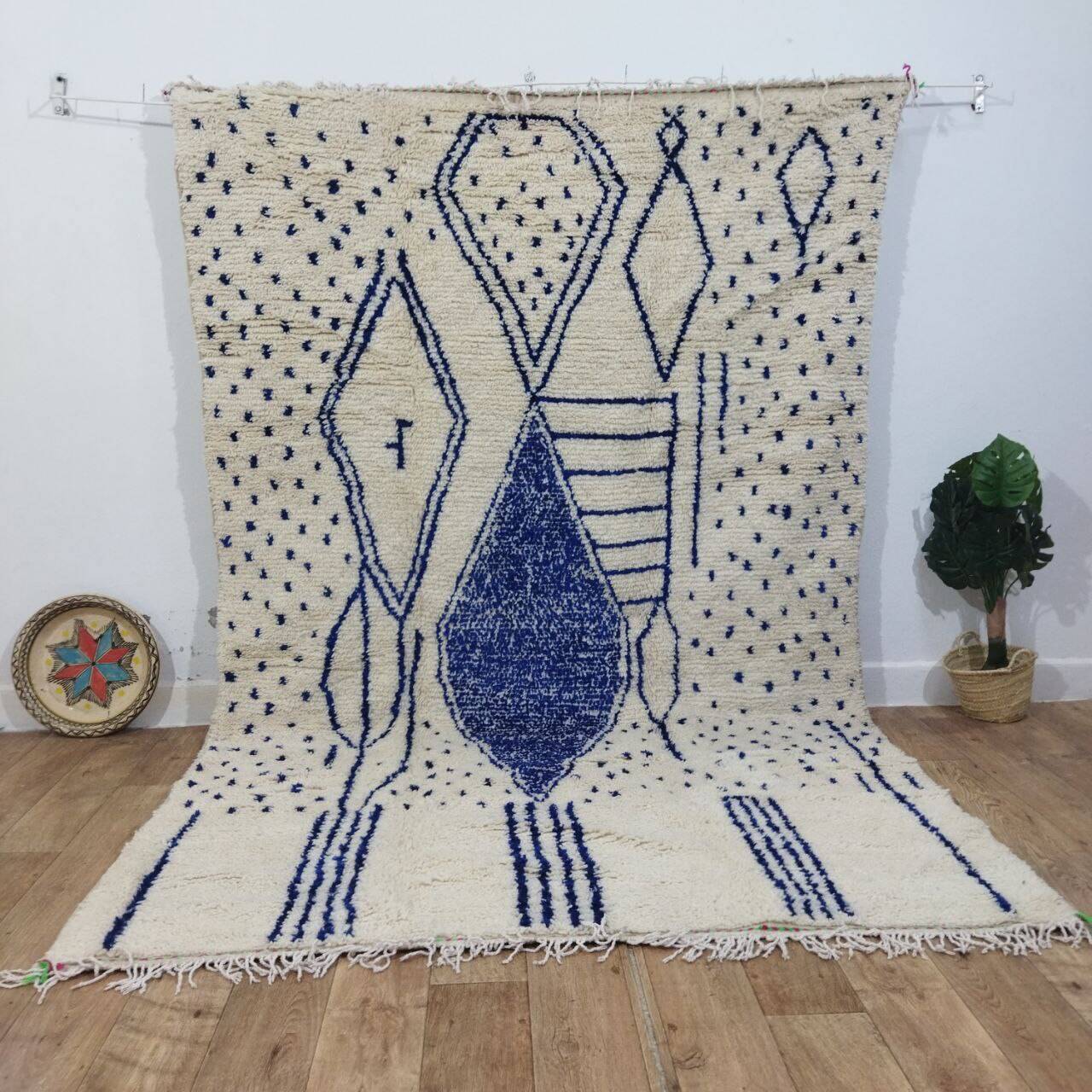 Vintage Azilal rug 290x190 cm - Blue geometric patterns