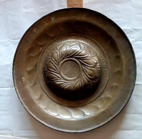 Antique brass alms dish, 17th century