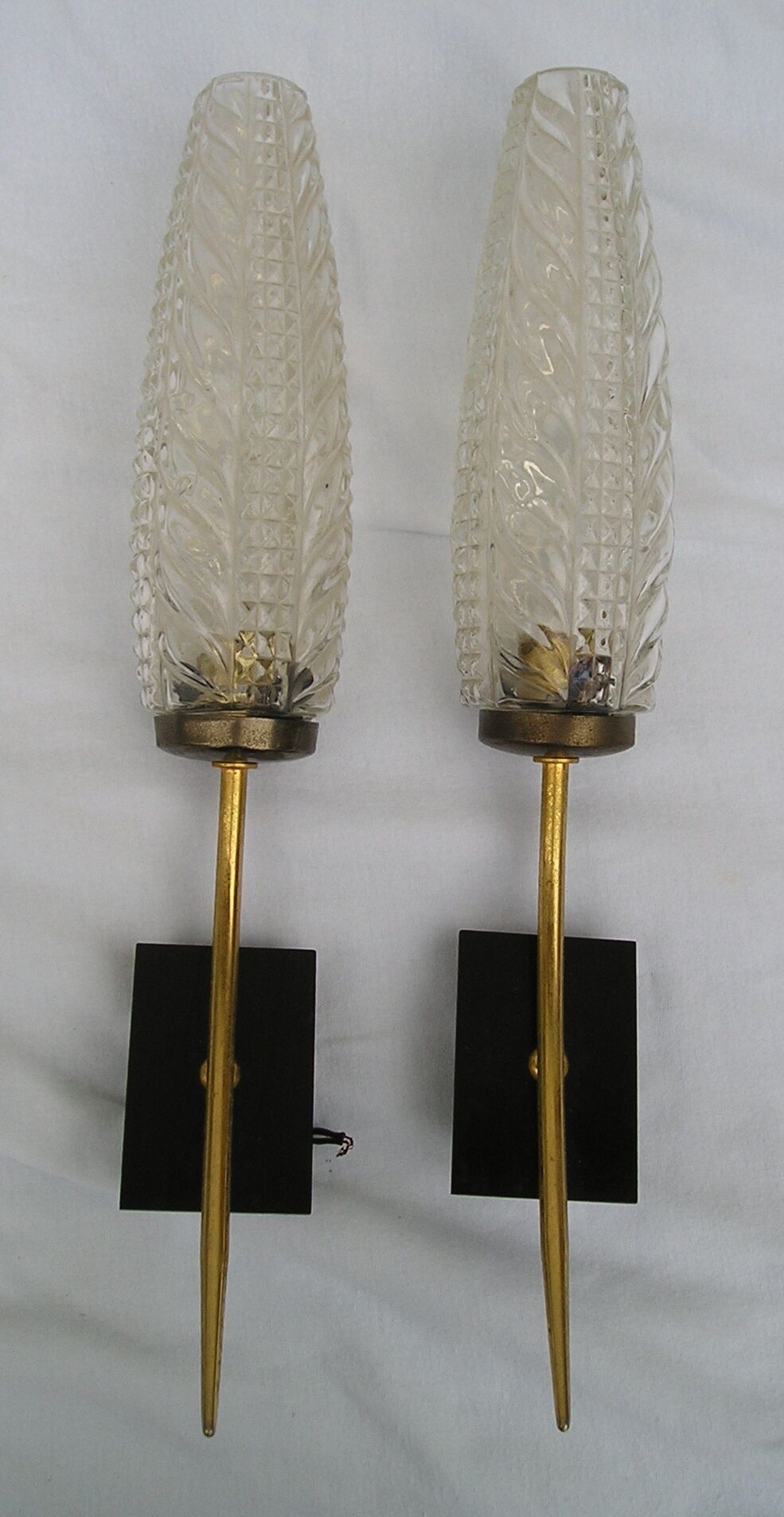 Paire d'appliques vintage verre et métal doré des années 70