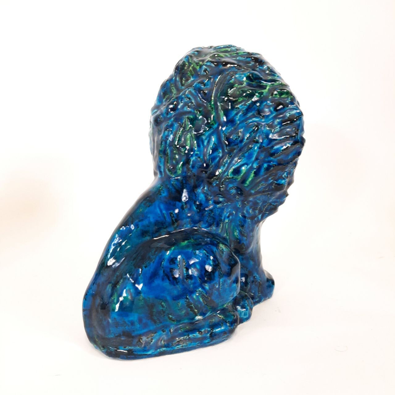 Lion statue, vintage, design Aldo Londi for Bitossi, Rimini blue series.