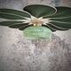 Rattan and Green Linen Flower Pendant Light and Vintage Clichy Glass Globe