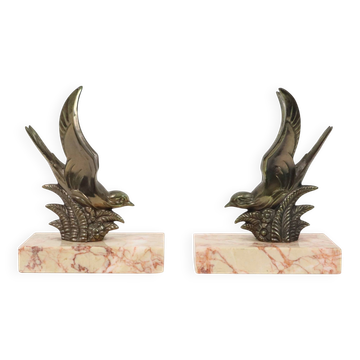 Pair of Art Deco Swallows Birds Bookends 1930s