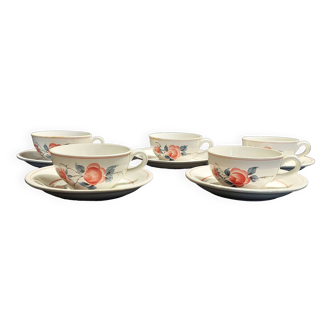 Series of five Saint Amand earthenware tea cups, Marie Louise decor