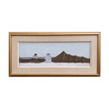 Mid-Century Modern "By the Shore" Swedish Seascape Oil Painting, Framed