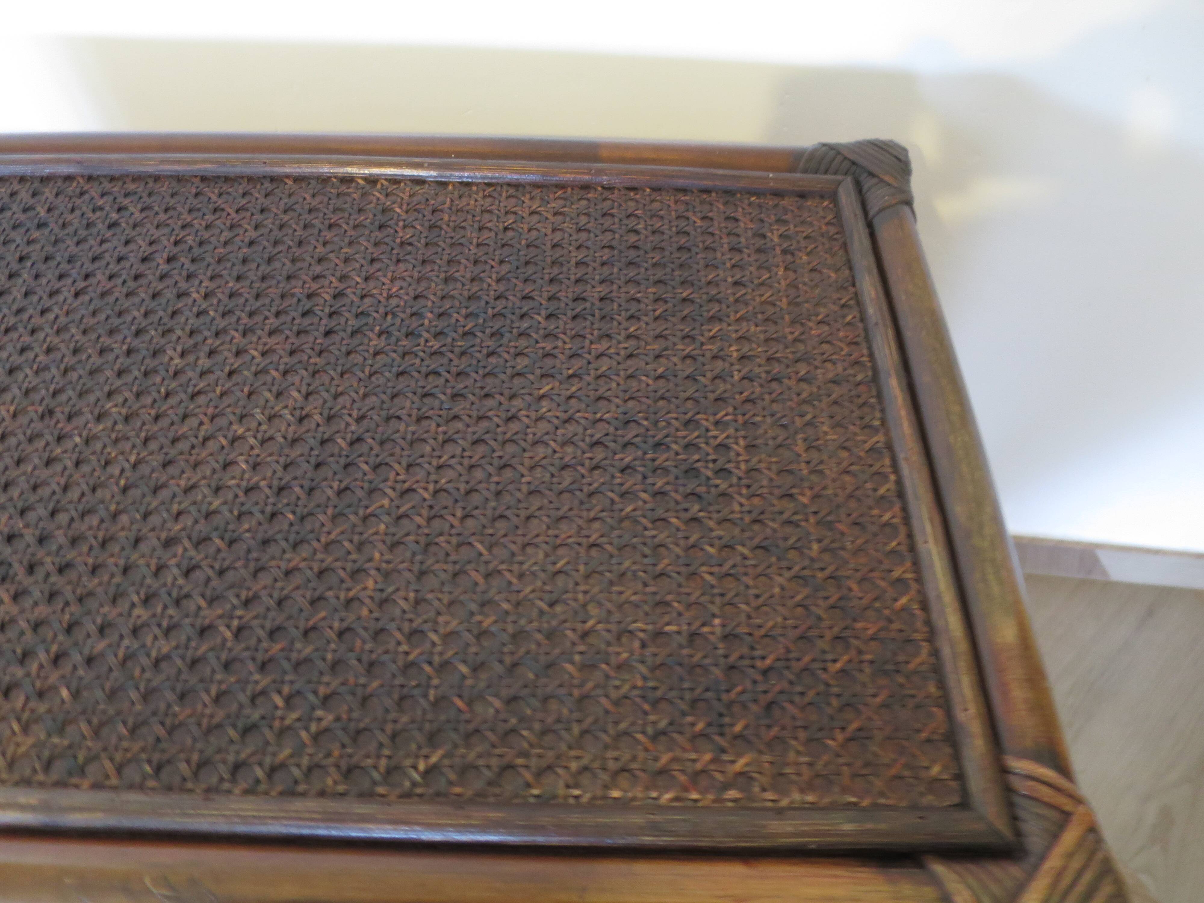 Vintage 3-drawer chest of drawers - wood, bamboo and woven rattan - 1980s