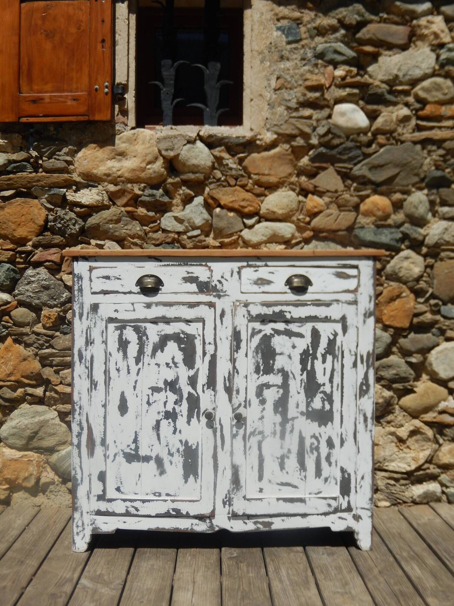 Old workshop furniture, professional piece, patinated Parisian sideboard.