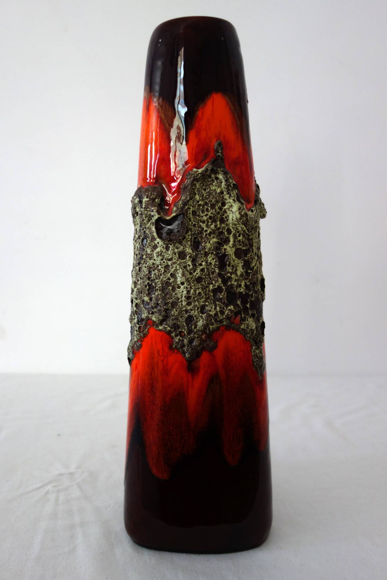 Large vintage Fat lava and enamel vase, H40cm