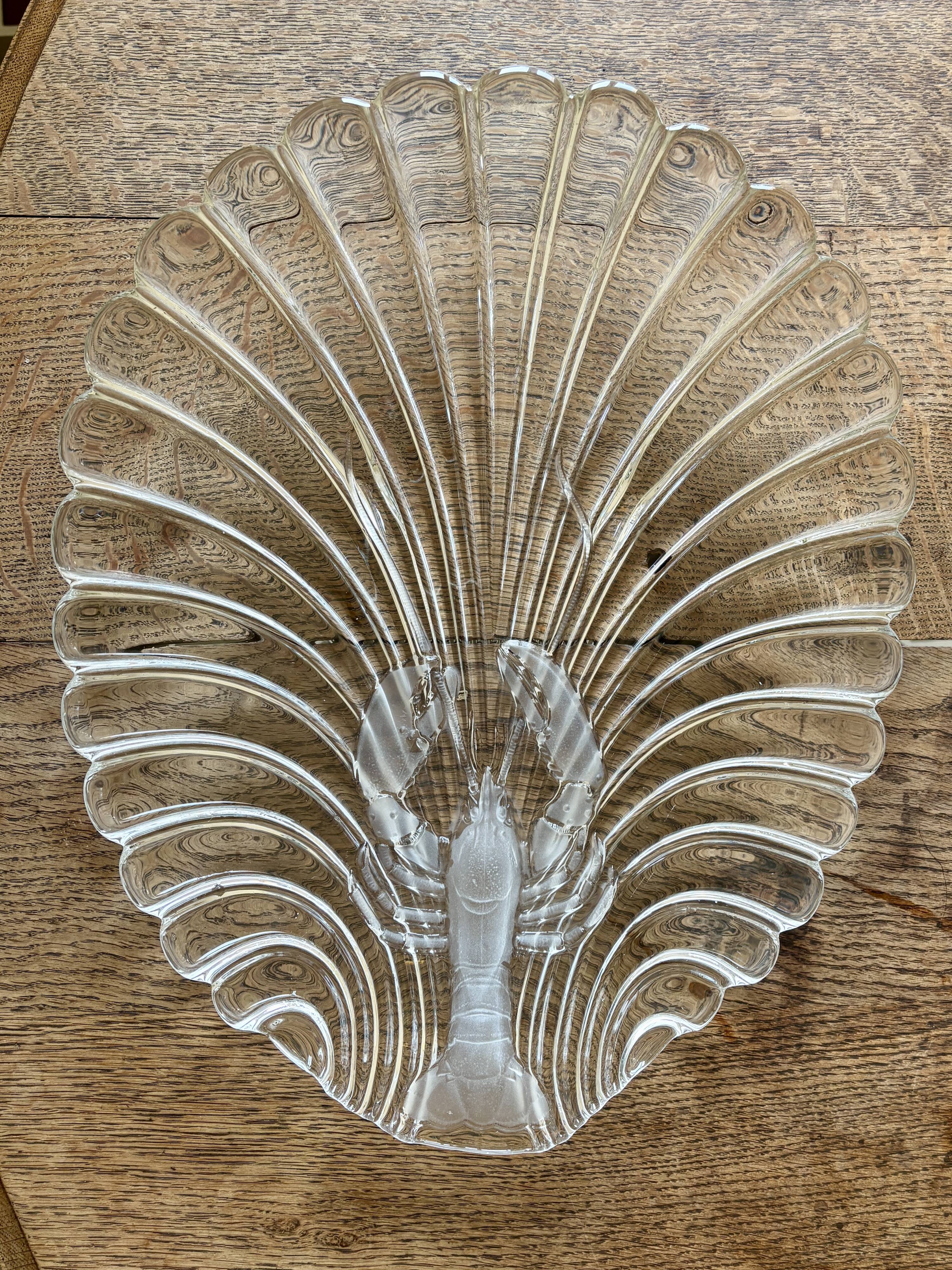 Vintage thick glass dish with lobster decorations